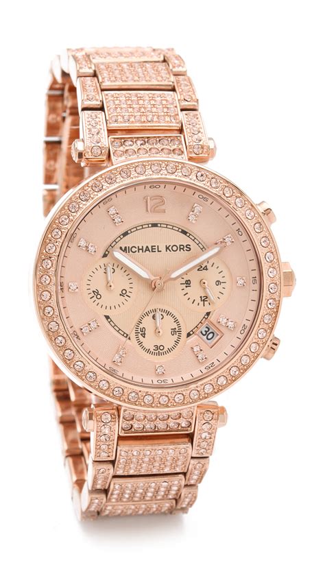 michael kors parker glitz chronograph watch rose gold|Michael Kors chronograph.